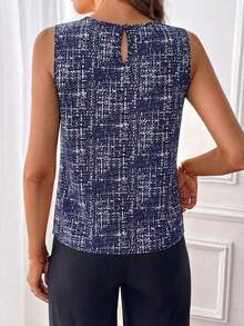 SHEIN Clasi 女士新款优雅圆领褶皱宽松H型休闲百搭衬衫 - 藏蓝色 - 查看 2