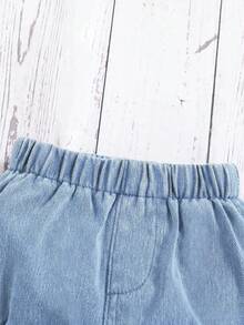 Baby Girl Washed Soft Denim Shorts, Comfortable For Daily Wear And Vacation - Light Wash - View 4
