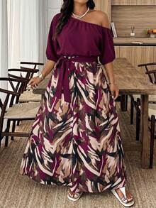 Weeklong Vestido asimétrico de hombro con estampado floral de retazos para tallas grandes de verano - Multicolor 6 - Ver 4