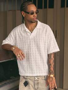 AXEPEAK Men's Casual Summer Holiday & Commute Solid Color Textured Loose Fit Polo Shirt - White - View 1