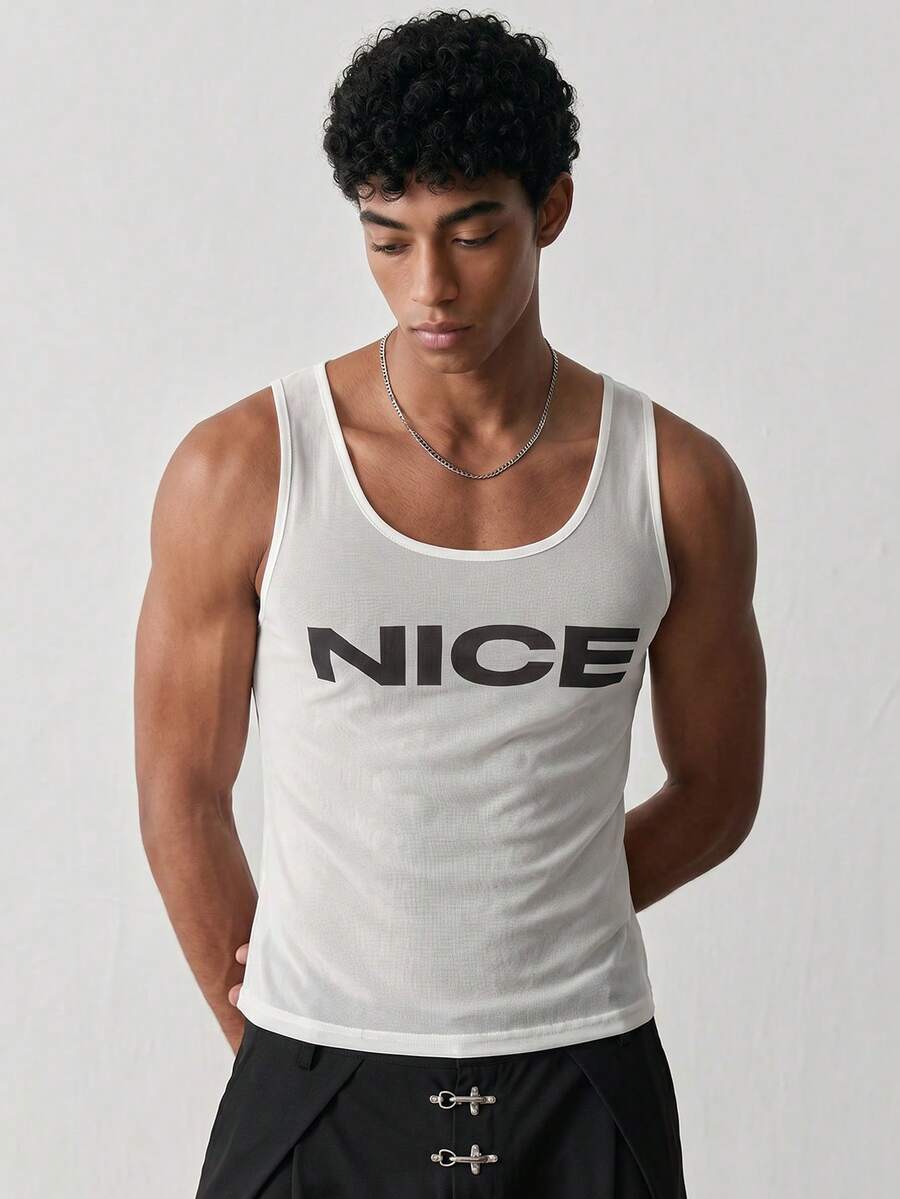NORVETH Áo tank top nam in chữ, kiểu dáng thường ngày, đa năng cho cả mặc hàng ngày và tập luyện. - trắng - Xem 1