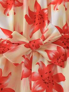 SHEIN Bộ áo liền quần cổ yếm in hoa cho bé gái, trang phục thường ngày cho kỳ nghỉ hè. - Nhiều màu - Xem 3