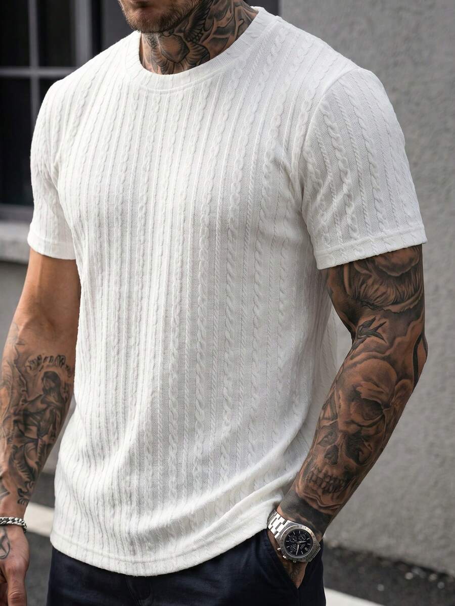 Manfinity CasualCool 男士休闲宽松短袖T恤,日常穿着必备,送给家人或男友的绝佳礼物 - 白色 - 查看 1