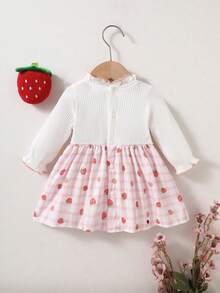 Newborn Baby Girl Ruffle Collar Long Sleeve A-Line Dress With 3D Bow Cute Light Pink Summer Fashionable Outing Photoshoot Elegant Dress - Pink - View 5