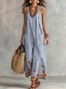 SHEIN Holidaya Floral Print Casual Jumpsuit, Versatile Elegant Outfit For Summer Outdoor, Travel, Commute, Party, Date - Multicolor - View 3