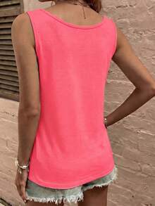 EMERY ROSE New Retro Fashion Casual Basic U-Neck Shiny Pink Camisole - Pink - View 2