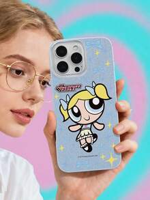 THE POWERPUFF GIRLS X SHEIN 1个官方授权飞天小女警泡泡闪亮蝴蝶结印花手机壳 | 可爱俏皮闪亮蓝色风格 | 全包软壳，大开口 | 防尘防水 | 兼容iPhone 16/15/14/13/12/11/Pro/Pro Max/X/XR/XS/XS Max/7/8/Plus。 - 藍色 - 查看 3