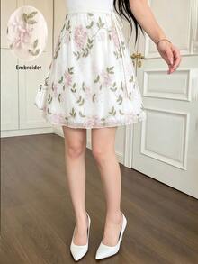 Celisse Women's Embroidered Sheer Fitted Skirt - White - View 1
