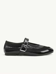 CUCCOO GRLICON Women's Hollow Embroidery, Buckle, Comfortable Flat Shoes - Black - View 3