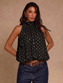 SHEIN Glamour 女士休闲印花系带衬衫，日常百搭 - 黑色 - 查看 6