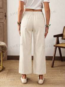EMERY ROSE Women's Casual Versatile Solid Color Loose Fit Jeans Everyday White Summer/Autumn,Old Money Style/Bohemian,Suitable For All Occasions - Beige - View 4