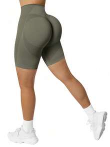 SHEIN Rhythm Era Plus Size Women Solid Color High Waist Casual Fitness Shorts - Multicolor - View 6