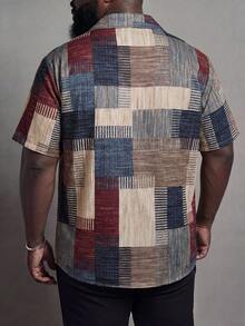 Manfinity Homme Kemeja Pria Ukuran Besar Motif Geometris Kasual Longgar Lengan Pendek, Musim Panas, Untuk Bepergian - MultiWarna - View 2