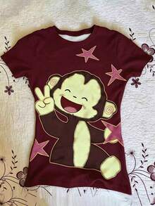 INAWLY Women's Casual Cartoon Print Short Sleeve T-Shirt, Summer - Multicolor - View 1
