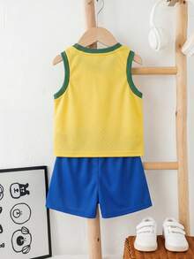 Cozy Pixies 2 pièces/Set Top en jersey et short inspirés de l'équipe du Brésil pour bébé garçon/fille, confortable, respirant, frais et absorbant la transpiration, convient pour l'intérieur, l'extérieur, le port quotidien, les sports, les jeux, les fêtes, les séances photo, les vacances, les matchs, le printemps/l'été - Jaune citron - Voir 2