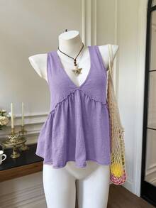 Comfortcana Summer Vintage Women's Patchwork A-Line Washed Casual Camisole Top, Bohemian Style, Purple - Purple - View 5
