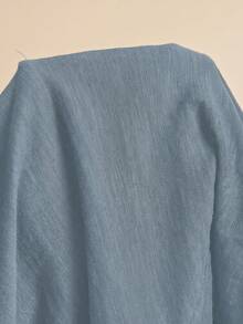 Freevana Plus Size Women Summer Casual Fashionable Street Chic Daily Commute Vacation Minimalist Solid Color Hollow Shoulder T-Shirt - Dusty Blue - View 7