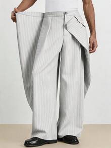 TOKVUE Men's Striped Wide Leg Pants With Double Waistband Design - Flint Stone - View 6