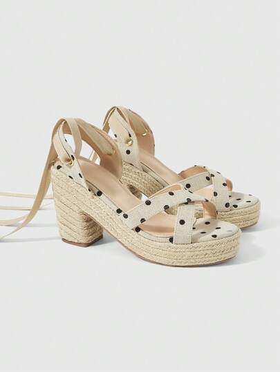 ROMWE Fairycore Women's Slope Heel Platform Sandals Summer Open-Toed Vacation Dress Shoes Bohemian Hemp Rope Woven Thick Heel Sandals Cross Straps Straw Braided Cool Slippers
