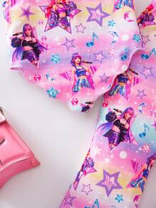 SHEIN 两件套少女卡通印花针织无袖上衣和喇叭裤休闲套装 - 紫色 - 查看 7