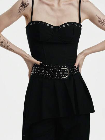 MortiRose 1 chiếc thắt lưng bản rộng đính đinh tán dành cho nữ với phong cách phương Tây, phong cách Goth tối màu, Halloween, mùa hè, trường học, mùa thu, Halloween
