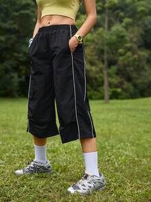 Exploreva Women's Woven Mid-Length Jogger Pants - Black - View 3