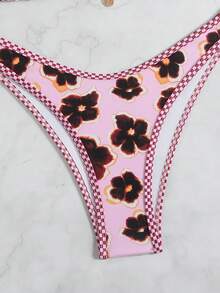 Swim Vcay Women's Summer Beach Floral Print Halter Tie Sexy Bikini And Triangle Panty Swimwear Set - Multicolor - View 5