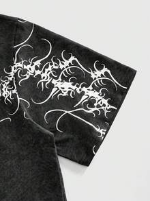 ROMWE MEN Street Life Men's Dark Thorn Cross Print T-Shirt - Black - View 4