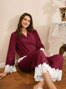 Côtesoire Elegant Bubble Crinkle Open Front Women Pajama Set, Southern French Style - Violet Purple - View 4