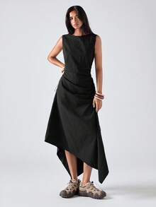 SHEIN EZwear Plus Size Solid Color Minimalist Sleeveless Dress, Casual Everyday Wear - Black - View 10