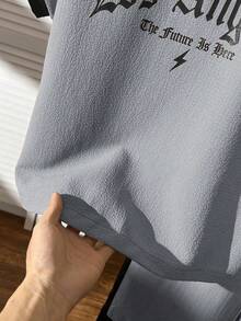 青少年女孩休閒百搭日常穿搭黑白對比滾邊圓領插肩袖T恤 + 直筒針織長褲套裝 - 灰色 - 查看 6