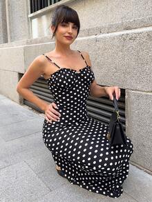 Marta Soriano 黑白波點性感休閒露背無袖細肩帶女裝洋裝，春夏季優雅 - 黑與白 - 查看 5