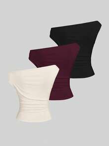 Sweetra Women's Spring Asymmetric Ruffle Asymmetrical Shoulder Elegant Lightweight Comfortable Versatile Casual Top Set - Multicolor - View 2