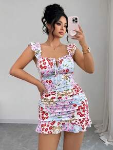 Elenzga Váy ngắn kiểu áo tunic dành cho nữ cỡ lớn theo phong cách Châu Âu và Mỹ, thích hợp cho mùa hè/xuân. - Nhiều màu - Xem 3