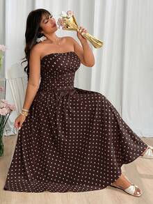 GalTyme Đầm quây màu nâu sô cô la chấm bi kiểu dáng thường ngày dành cho nữ - Màu nâu Sô-cô-la - Xem 2