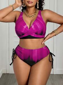 Slaydiva Plus Size Women 2pcs Printed Thick Strap Sexy Beach Vacation Vacation Bikini Swimwear Summer - Multicolor - View 3