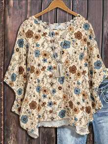 Linhara Spring/Summer New Lightweight Minimalist Casual Comfortable Vacation Home White Batwing Sleeve Round Neck Plus Size Women's Top - Multicolor - View 3