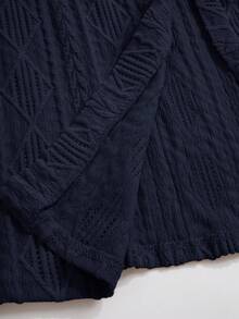 Rusticease Plus Size Women Solid Color Casual Versatile Daily Wear Cardigan - Navy Blue - View 5