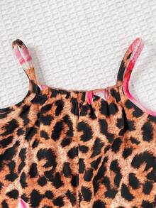 SHEIN Jumpsuit Kasual Bayi Perempuan Motif Leopard dan Bunga Kecil - MultiWarna - View 5