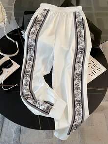 Resyla Women's Summer Vacation Forest Lion Fashion Print Sleeve Short-Sleeve Cardigan Top + Side Pocket Casual Pants, Holiday Black And White Summer Set - White - View 5