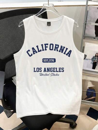 Manfinity Joysei White Logo Men's College Letter Print Tank Top, Suitable For Summer Outings And Sports