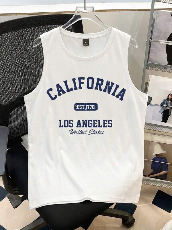 Manfinity Joysei White Logo Men's College Letter Print Tank Top, Suitable For Summer Outings And Sports