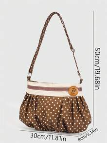 ROMWE Kawaii 1 chiếc túi chấm bi hồng kiểu vintage Y2K, túi đeo vai lớn có nút cài và xếp ly hình đám mây dành cho nữ, phụ kiện ngọt ngào cho trang phục hàng ngày, quà tặng mùa tựu trường và tốt nghiệp. - màu nâu - Xem 2