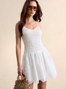 CielaLinda Vestido corto de mujer con tirantes finos y bordado - Blanco - Ver 7