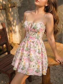 SHEIN MOD 大码碎花吊带迷你连衣裙，女装 - 彩色 - 查看 7