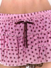 Sweetness Sweet Girl Y2K Pink Polka Dot Bow Ruffle Layered Women's Skirt - Pink - View 5