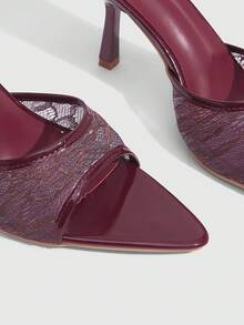 CUCCOO SZL Giày sandal cao gót mũi nhọn thêu ren dành cho nữ. - Màu Đỏ Sâu - Xem 4