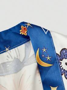 Chillnights Bata de satén de talla grande con estampado geométrico de estrellas y lunas en bloques de color - Multicolor - Ver 4