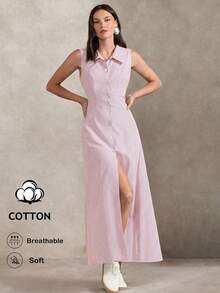 xheBriarwyn Vestido camisero casual de mujer de una sola hilera sin mangas a rayas, atuendos de verano para mujer, atuendos de primavera para mujer, atuendos de vacaciones de verano, Día de San Valentín, Día de San Patricio para mujer, atuendos de vacaciones en la playa para mujer, atuendos para salir, vestido de Día de San Valentín, vestidos de noche de lujo para bodas, vestidos casuales para mujer, vestidos formales para mujerxhe - Rosa Pálido - Ver 5