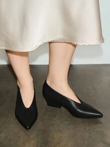 Bholvia Women Pointed Toe Chunky High Heel Shoes, Spring/Autumn Fashionable PU Leather Comfortable Black Slip-On Pumps Suitable For Daily Wear, Dinner, Formal Occasions,Elegant - Black - View 5